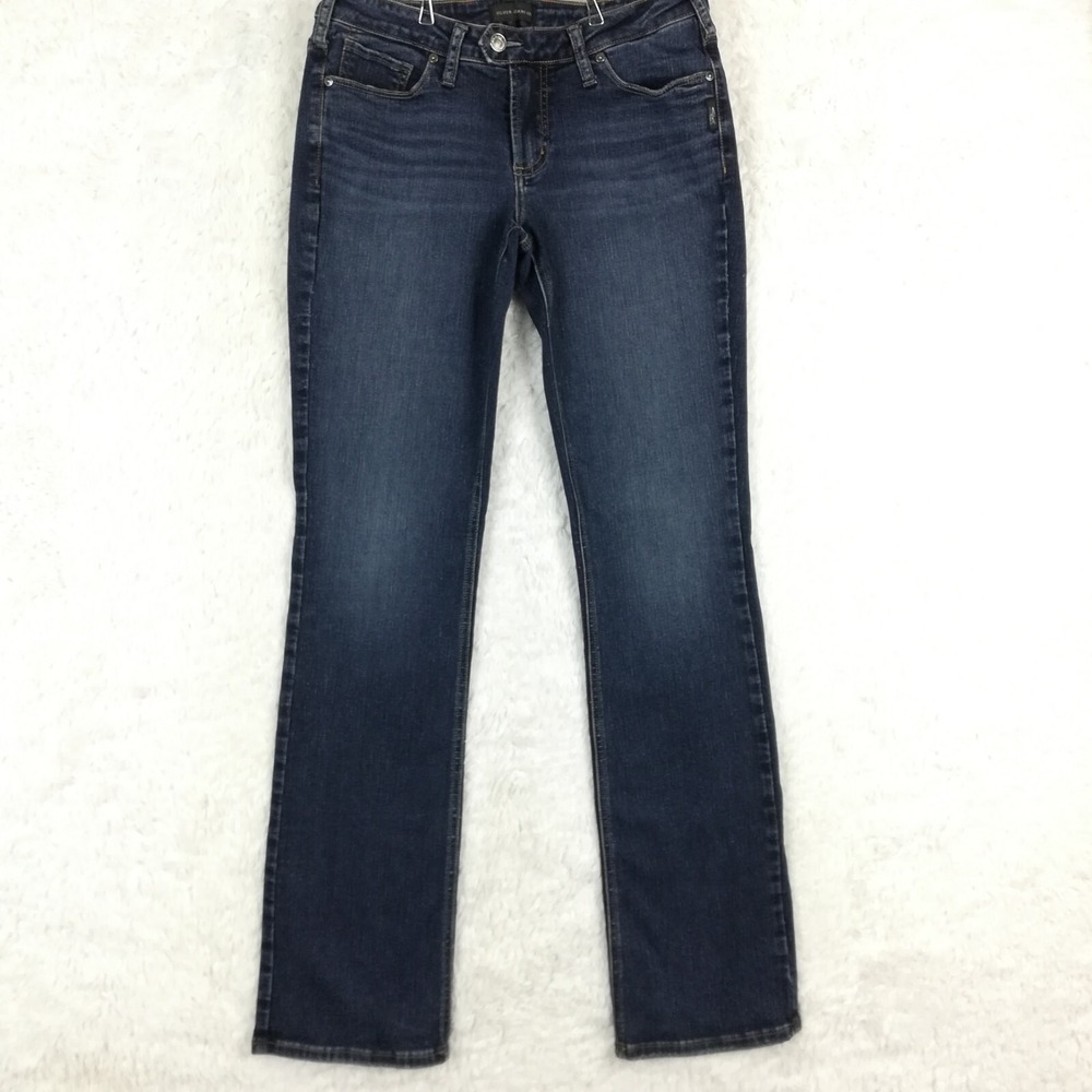 Silver Jeans Womens Tuesday Slim Boot Cut Denim Blue Dark Wash Whiskered Tall 32